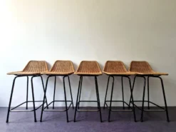 Set Of 5 Barstools Of Wicker And Metal By Rohé Noordwolde, The Netherlands 1960's -Cozy Seats Store 016481b6 5f0c 4e15 a339 49e4a8464570