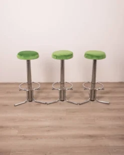 Set Of 3 Vintage 70's Stools In Green Metal Italian Design