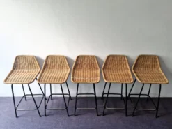 Set Of 5 Barstools Of Wicker And Metal By Rohé Noordwolde, The Netherlands 1960's -Cozy Seats Store 02eb797e 4b53 4696 a694 bcc13bad5a4a