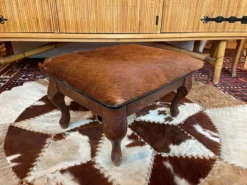 Vintage Wood And Goatskin Pouf -Cozy Seats Store 05430dcc efc4 4d46 9e4d 7e76573a0706