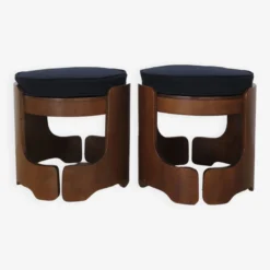 Italian Midcentury Walnut And Fabric Stools 1950s -Cozy Seats Store 05767cec e1ff 4a1e b39b 8b419180ac3e