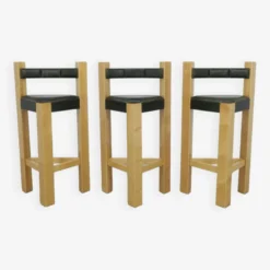 3x Rare Postmodern Bar Stool In Leather, 1990s