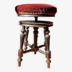 Antique Piano Stool In Blackened Wood And Red Velvet, 19th Century -Cozy Seats Store 0afd9e9f 6a86 41b4 8f41 5243b898070c