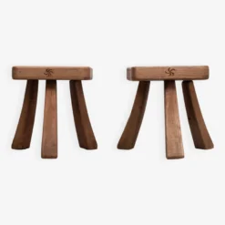 Set Rustic Stools . Solid Oak Wood . 1960s Holland -Cozy Seats Store 0c177c41 a144 446c b13b 6df82b45bfa8