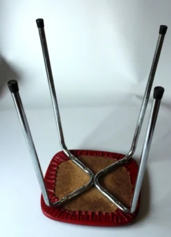 Small Bath Or Bedroom Stool Made Of Chromed Metal, Wood And Leatherette, Vintage From The 70s -Cozy Seats Store 116d3e42 7475 47af 894b b7294260589d