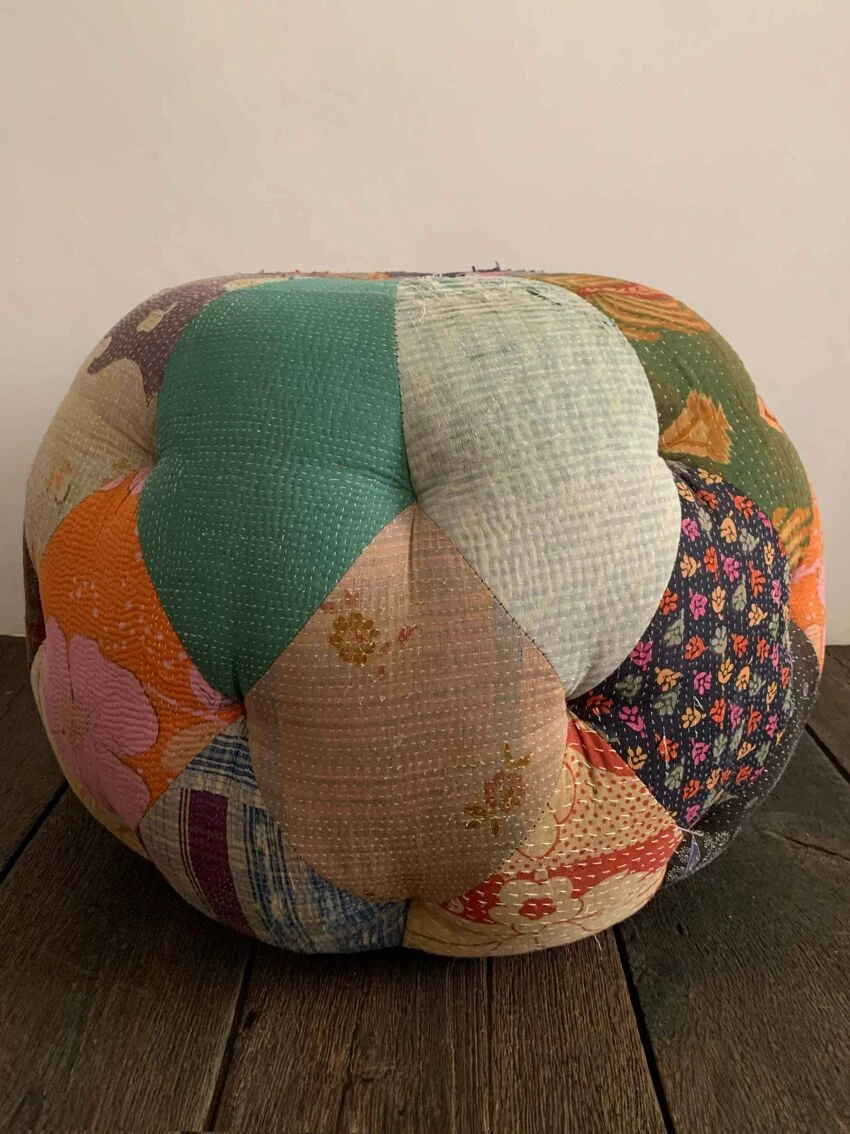 Magnificent Pouf Upholstered In Old Sari 1 Magnificent Pouf Upholstered In Old Sari