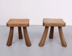 Set Rustic Stools . Solid Oak Wood . 1960s Holland -Cozy Seats Store 1285cbef c6ac 42b1 830e 82fac5bc00d1