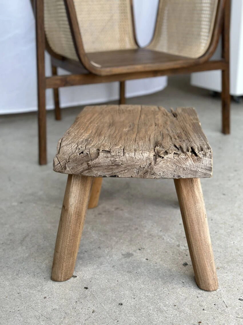 Small Side Table Or Stool In Four-legged Blond Teak H:30 L43 L30 3 Small Side Table Or Stool In Four-legged Blond Teak H:30 L43 L30 - Image 3
