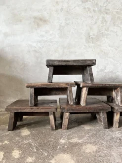 Small Stool, Side Stool In Old Teak, Footrest