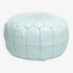 Moroccan Leather Pouf, Moroccan Ottoman Pouf, White Moroccan Pouf, Vintage