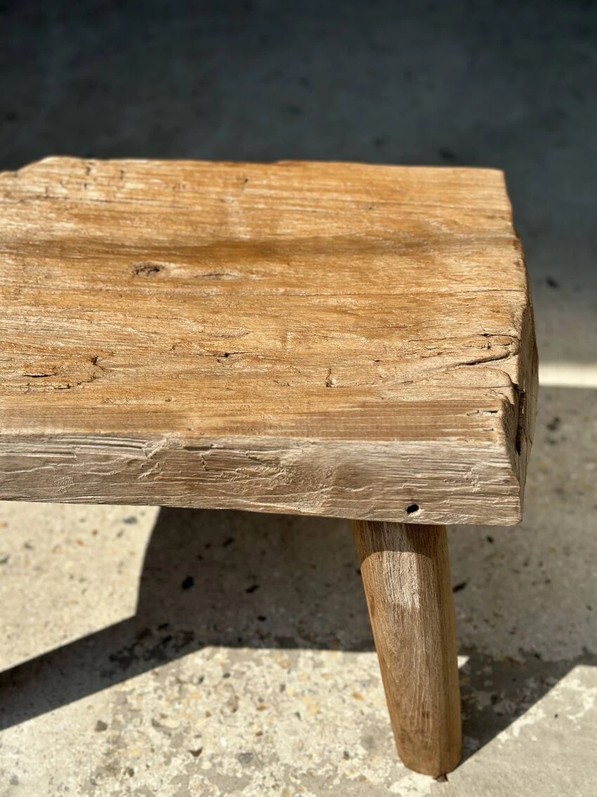 Small Side Table Or Stool In Four-legged Blond Teak H:30 L43 L30 2 Small Side Table Or Stool In Four-legged Blond Teak H:30 L43 L30 - Image 2