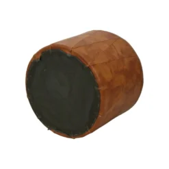 Round Vintage Wooden Pouf Brown Skai Leather Patchwork Sixties -Cozy Seats Store 1bf2cced 60e5 4bb7 a110 62907c60f00e