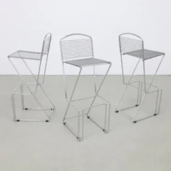 3x Postmodern Bar Stool In Chromed Metal, 1980s -Cozy Seats Store 1cd0cafe 80e3 4917 8a88 1dd2ca803b57