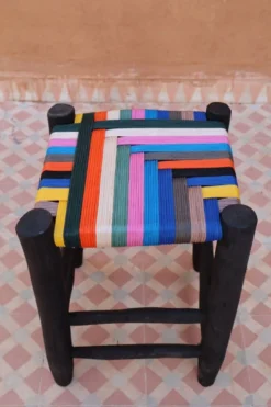 Moroccan Stool In Wood And Multicolored Nylon -Cozy Seats Store 1d1d1fc2 7388 4136 8813 95dd7ad909e2