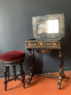 Antique Piano Stool In Blackened Wood And Red Velvet, 19th Century -Cozy Seats Store 1fa593f5 8547 4989 9a27 b9cf7327ab40