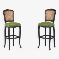 Contemporary Pair Of Bar Stools Louis XV Style, Green Fabric, Belgium -Cozy Seats Store 20e00441 db92 46ed bf65 924b243617af