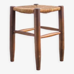 Vintage French Stool From The 50s, Wood And Straw Stool, Straw Stool, Extra Seat, -Cozy Seats Store 21791d33 94a6 4b04 bc19 d26a280c270b