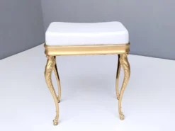 Vintage White Plastic Seat Ottoman With Cast Brass Legs, Italy -Cozy Seats Store 28cf98fa dca7 410b 8db8 61b5126a2231