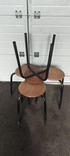Set Of 4 Metal And Wood School Stools
