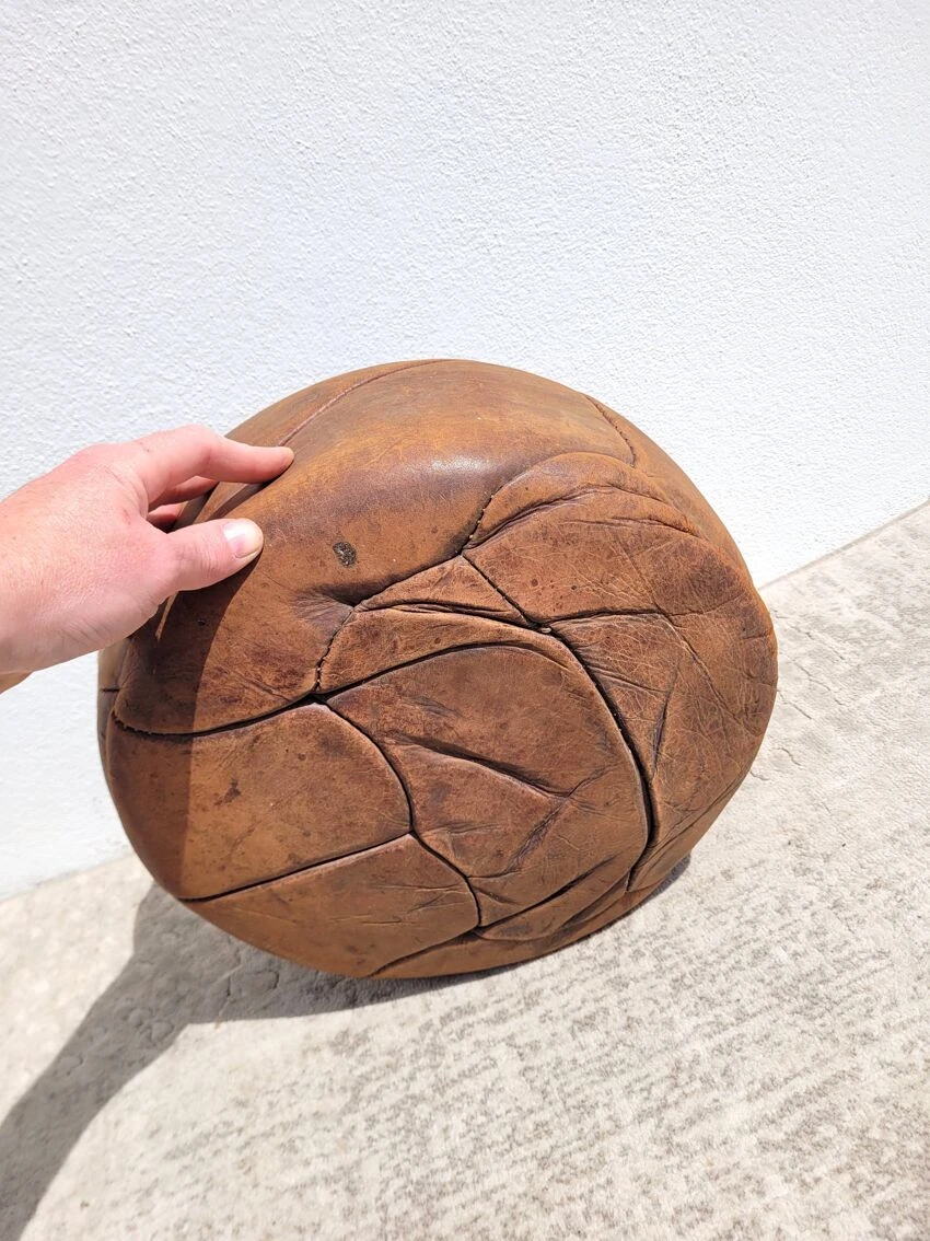 Small Handcrafted Pouf In Cognac Leather 2 Small Handcrafted Pouf In Cognac Leather - Image 2