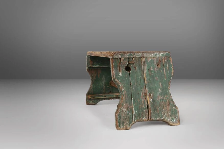 Industrial Green Wooden Stool With Nice Patina, France 1900 12 Industrial Green Wooden Stool With Nice Patina, France 1900 - Image 12