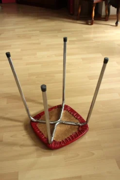 Small Bath Or Bedroom Stool Made Of Chromed Metal, Wood And Leatherette, Vintage From The 70s -Cozy Seats Store 31d8b49d a004 483b 9b04 442ed0b152a3