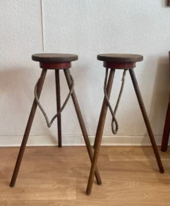 Pair Of Bar Stools, Wood And Leather, Circa 1950 -Cozy Seats Store 32f62e76 e803 4e99 8d41 cd75eeb80e6e