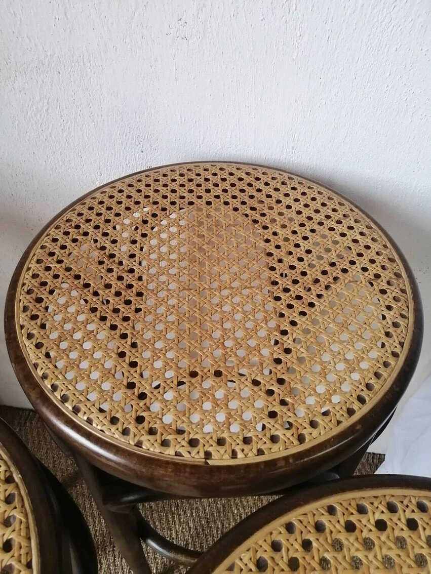 Set Of 4 High Bistro Stools In Curved Wood And Canework. 5 Set Of 4 High Bistro Stools In Curved Wood And Canework. - Image 5