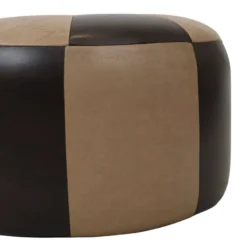 Round Vintage Pouf Two-tone Brown Skai Leather Patchwork Sixties -Cozy Seats Store 3747c78b 6fe5 45e8 a0eb 9ef026faebe3
