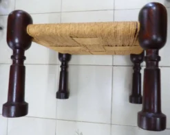 Pair Of Vintage Anglo-indian Jute Stools Footrests