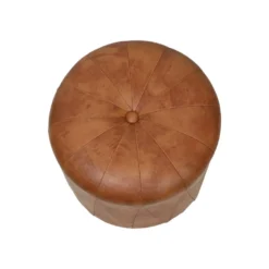 Round Vintage Wooden Pouf Brown Skai Leather Patchwork Sixties -Cozy Seats Store 3be49e10 2bdd 490e b20c 56fd09458867