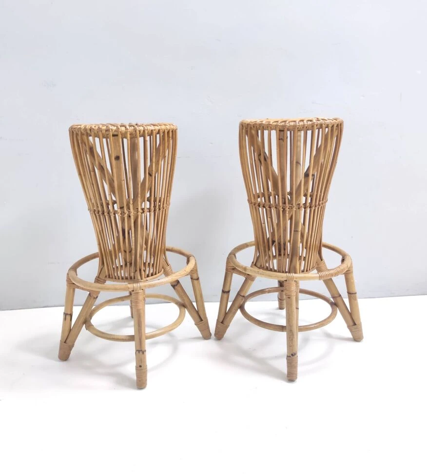 Postmodern Pair Of Round Bamboo Stools Attr. To Tito Agnoli For Bonacina, Italy 10 Postmodern Pair Of Round Bamboo Stools Attr. To Tito Agnoli For Bonacina, Italy - Image 10