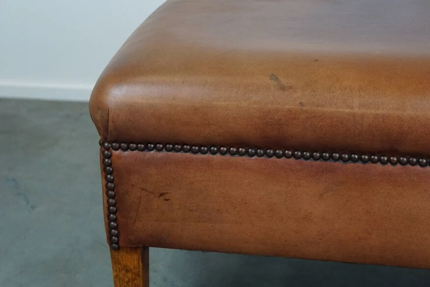 English-style Leather Ottoman In Cognac-colored Leather 2 English-style Leather Ottoman In Cognac-colored Leather - Image 2