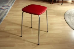 Small Bath Or Bedroom Stool Made Of Chromed Metal, Wood And Leatherette, Vintage From The 70s -Cozy Seats Store 3d5bd8b9 4764 4b74 8ebe a73dc0ce777a