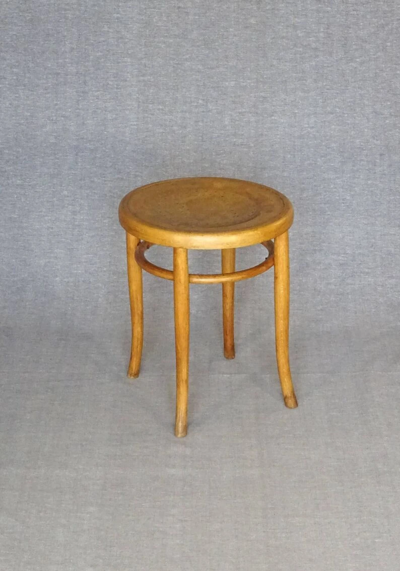 Curved Wooden Bistro Stool With Wooden Seat 1920 1 Curved Wooden Bistro Stool With Wooden Seat 1920