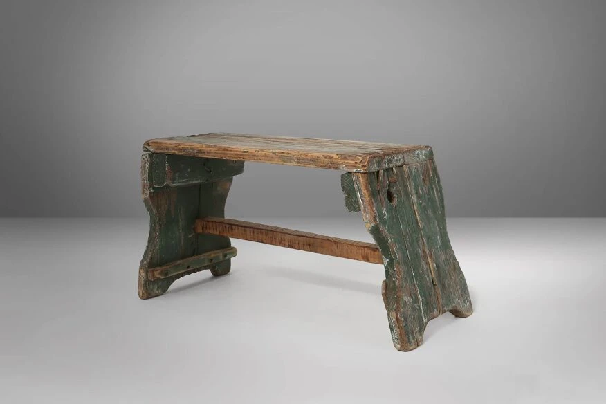 Industrial Green Wooden Stool With Nice Patina, France 1900 11 Industrial Green Wooden Stool With Nice Patina, France 1900 - Image 11