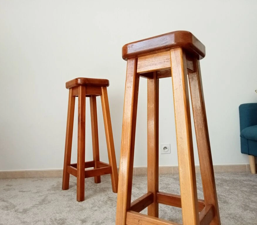 High Stool In Solid Oak From The 70s 2 High Stool In Solid Oak From The 70s - Image 2