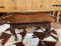 Vintage Wood And Goatskin Pouf -Cozy Seats Store 46d5721b 3139 4db4 8b01 deda71361a3e