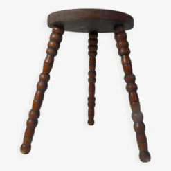 Old Tripod Stool In Beaded Wood For Plants