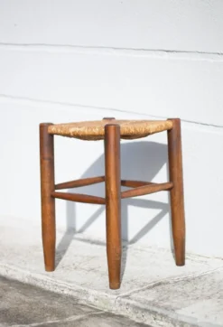 Vintage French Stool From The 50s, Wood And Straw Stool, Straw Stool, Extra Seat, -Cozy Seats Store 4b4b923c cb50 4c38 8db2 ab58f8240b7f