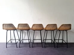 Set Of 5 Barstools Of Wicker And Metal By Rohé Noordwolde, The Netherlands 1960's -Cozy Seats Store 4bfde73f 16c8 4db2 9883 e4ddbd80959e