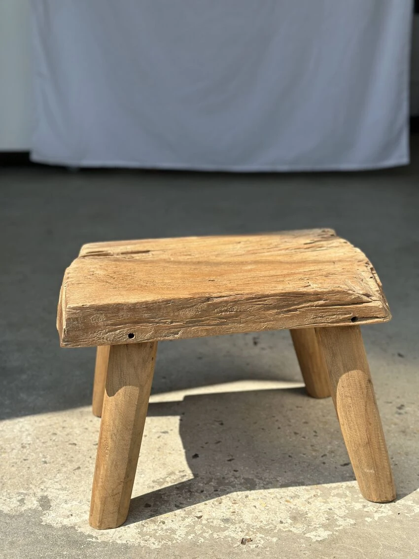 Small Side Table Or Stool In Four-legged Blond Teak H:30 L43 L30 11 Small Side Table Or Stool In Four-legged Blond Teak H:30 L43 L30 - Image 11