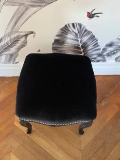 Vintage - Renovated Louis XV Style Pouf - Carved Rosettes - Black Velvet And Houlès Braid -Cozy Seats Store 4e702f56 e316 4b29 bf34 1e6171feeef4