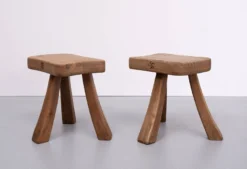 Set Rustic Stools . Solid Oak Wood . 1960s Holland -Cozy Seats Store 50f98693 8a9b 4845 96dc ca92e761df13