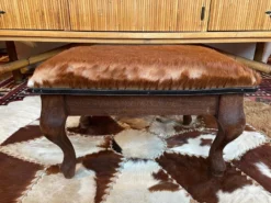 Vintage Wood And Goatskin Pouf -Cozy Seats Store 5148eff6 9364 4d97 a20b 75bb57ad925a