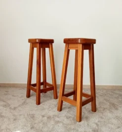 High Stool In Solid Oak From The 70s