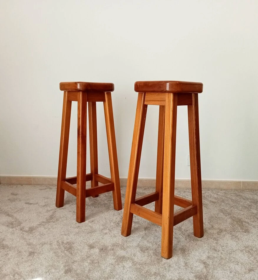 High Stool In Solid Oak From The 70s 1 High Stool In Solid Oak From The 70s