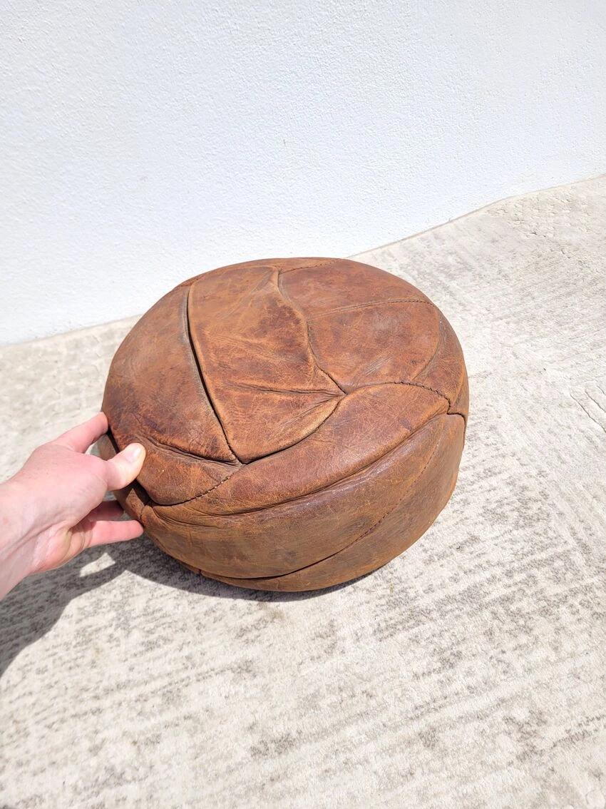 Small Handcrafted Pouf In Cognac Leather 4 Small Handcrafted Pouf In Cognac Leather - Image 4