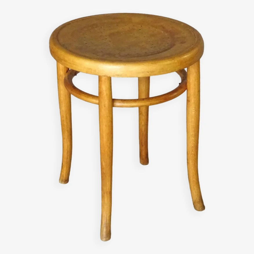 Curved Wooden Bistro Stool With Wooden Seat 1920 2 Curved Wooden Bistro Stool With Wooden Seat 1920 - Image 2