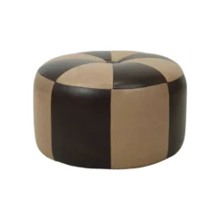 Round Vintage Pouf Two-tone Brown Skai Leather Patchwork Sixties -Cozy Seats Store 55e858af 6f9b 4ab3 b7d3 a33d69e09f3f